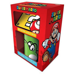 Coffret Pack Mug Yoshi + Sous-Tasse Bloc Point Interrogation + Porte Clé Champignon